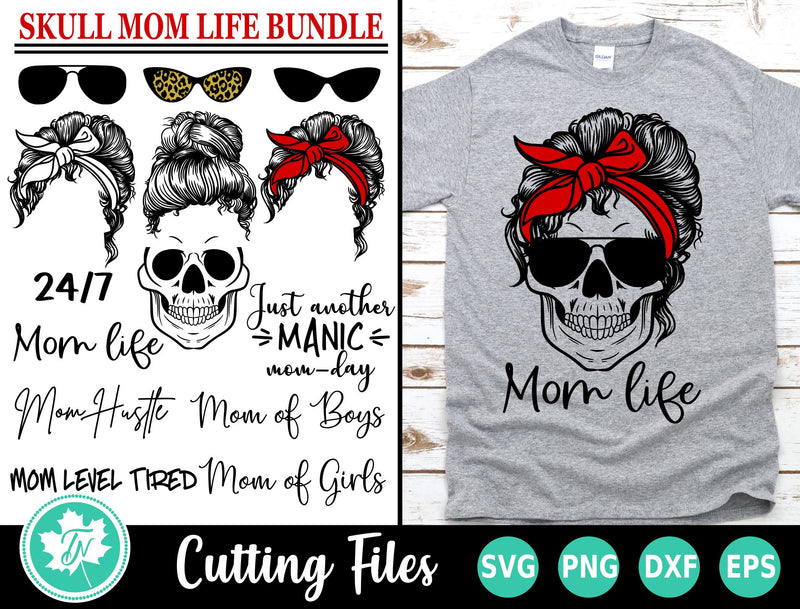 Skull Mom SVG | Messy Bun SVG | Mom Life SVG SVG TrueNorthImagesCA 