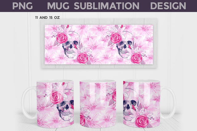 Skull Mug Wrap | Sublimation Mug Design Sublimation WatercolorColorDream 
