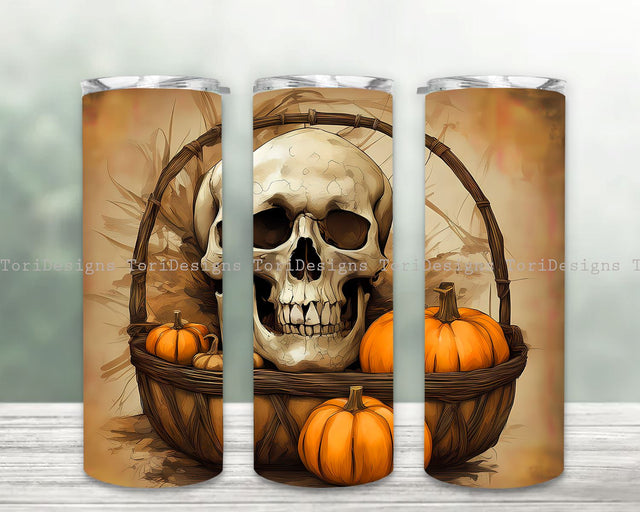 Skull Pumpkin Halloween Designs 20oz Skinny Tumbler Sublimation Designs, Tumbler for Straight Tapered, Skull Pumpkin PNG Digital Download Sublimation ToriDesigns 