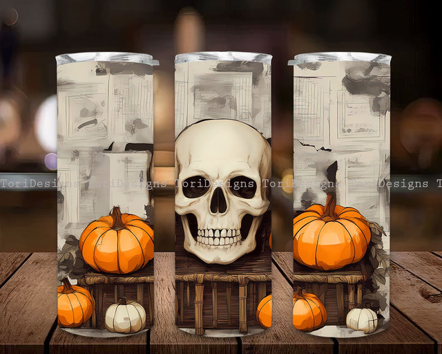 Skull Pumpkin Tumbler Png, 20 oz Skinny Tumbler Sublimation Design, PNG Tumbler Wrap, Instant Digital Download PNG, Skull Halloween Tumbler Sublimation ToriDesigns 