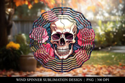 Skull & Roses Stained Glass Wind Spinner Sublimation PNG Sublimation BijouBay 