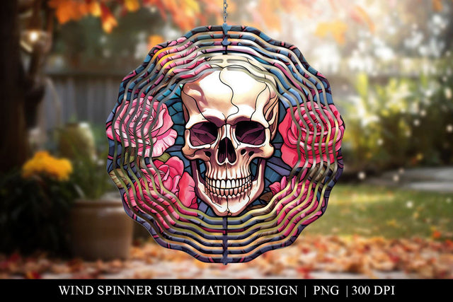 Skull & Roses Stained Glass Wind Spinner Sublimation PNG Sublimation BijouBay 