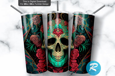 Skull Roses Zodiac 20 oz / 30 oz Tumbler PNG Sublimation Regulrcrative 