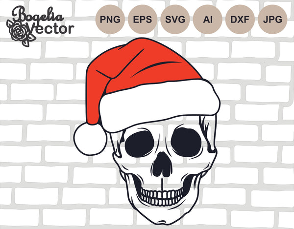 Skull in a Christmas Hat Straw Topper Graphic by