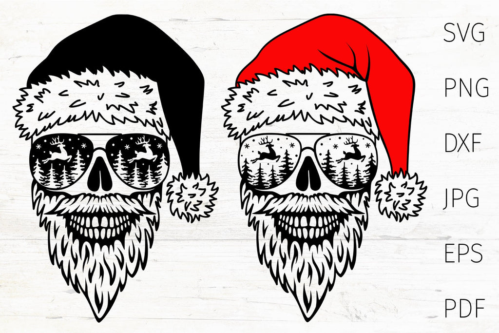 Skull Santa SVG cut file, Christmas skull design Santa Skull - So Fontsy