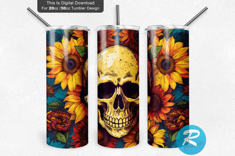 Skull Sunflowers 20 oz / 30 oz Tumbler PNG Sublimation Regulrcrative 