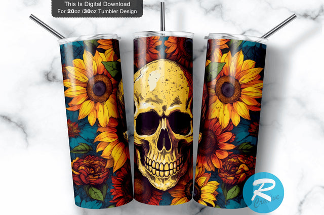 Skull Sunflowers 20 oz / 30 oz Tumbler PNG Sublimation Regulrcrative 