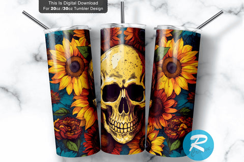Skull Sunflowers 20 oz / 30 oz Tumbler PNG Sublimation Regulrcrative 