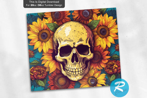 Skull Sunflowers 20 oz / 30 oz Tumbler PNG Sublimation Regulrcrative 