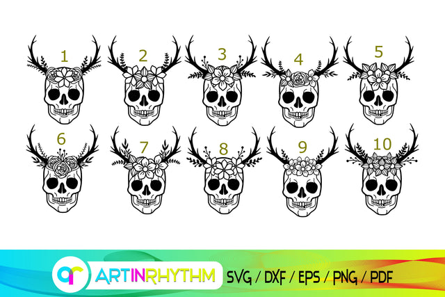 skull svg, antler, flower svg SVG Artinrhythm shop 