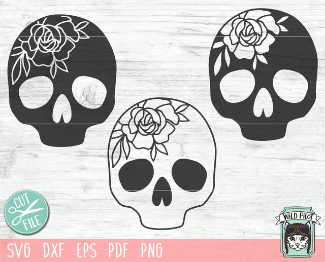Skull svg file, Flower Skull svg, Skull cut file, Floral Skull svg file, Sugar Skull Svg file, skull flower crown svg, halloween svg, gothic svg, goth svg SVG Wild Pilot 