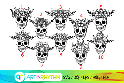 skull svg, floral, flower svg SVG Artinrhythm shop 