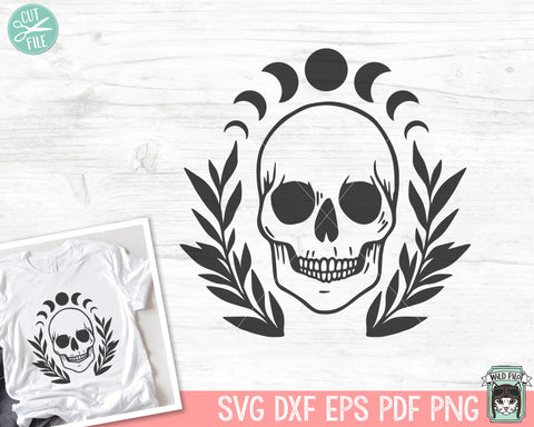 Skull SVG, Moon SVG, Mystical SVG, Skull png, Halloween svg, Gothic svg, Witchy svg, Leaves svg, Goth svg, Just A Phase svg, Moon Phases svg SVG Wild Pilot 