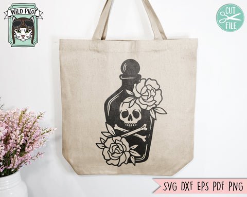 Skull SVG, Potion Bottle SVG, Halloween svg, Spooky SVG, Flowers svg, Witchcraft svg, Mystical svg, Poison svg, Floral svg, Witch svg SVG Wild Pilot 