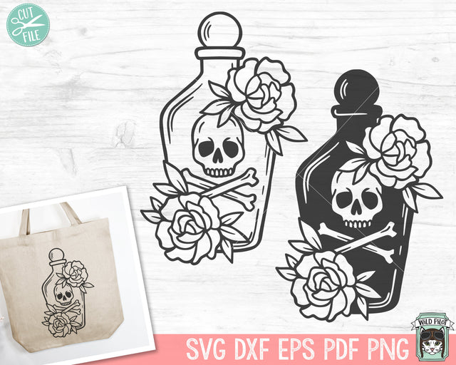 Skull SVG, Potion Bottle SVG, Halloween svg, Spooky SVG, Flowers svg, Witchcraft svg, Mystical svg, Poison svg, Floral svg, Witch svg SVG Wild Pilot 