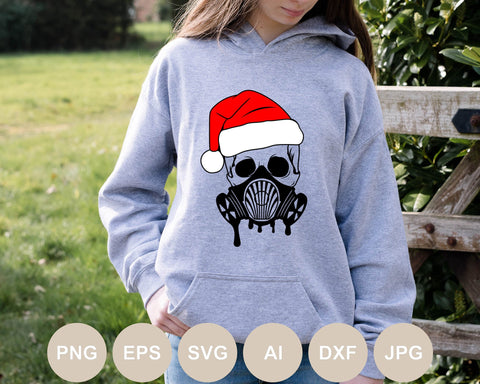 Skull Svg, Skull Santa Hat Svg, Skull Cut file, Christmas Svg, Merry Christmas Svg Shirts, Holiday Sign Png, Gas Mask Svg, Respirator Mask SVG BogeliaVector 