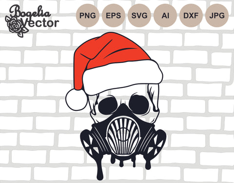 Skull Svg, Skull Santa Hat Svg, Skull Cut file, Christmas Svg, Merry Christmas Svg Shirts, Holiday Sign Png, Gas Mask Svg, Respirator Mask SVG BogeliaVector 