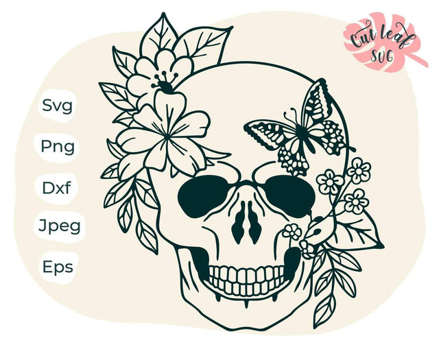 Skull svg, Skull vector, Flower Skull svg, Skull clipart, skeleton svg, skull head svg, Cricut silhouette file SVG CutLeafSvg 