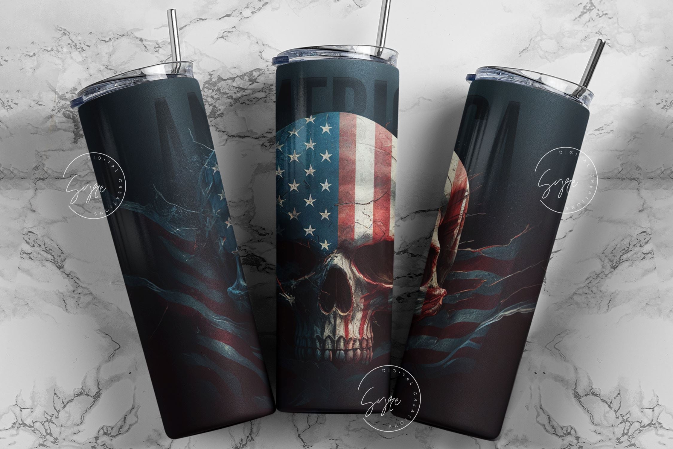 Skull Tumbler, American flag USA, 4th July, 20oz Skinny Tumbler Seamless  Sublimation, Patriotic Tumbler Wrap, Gift for Dad Father - So Fontsy