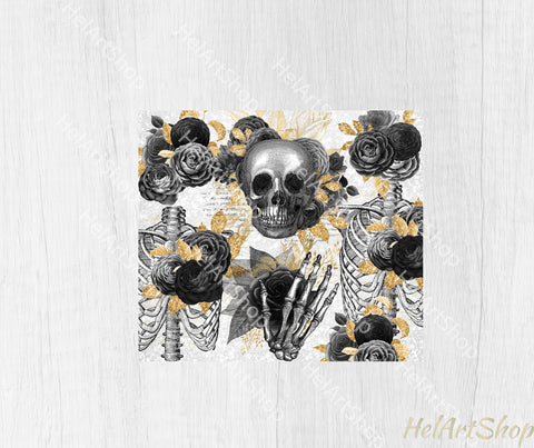Skull Tumbler PNG |Black Gold Sublimation Sublimation _HelArtShop_ 