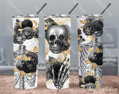 Skull Tumbler PNG |Black Gold Sublimation Sublimation _HelArtShop_ 