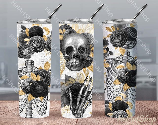 Skull Tumbler PNG |Black Gold Sublimation Sublimation _HelArtShop_ 