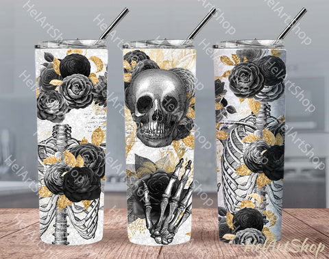 Skull Tumbler PNG |Black Gold Sublimation Sublimation _HelArtShop_ 