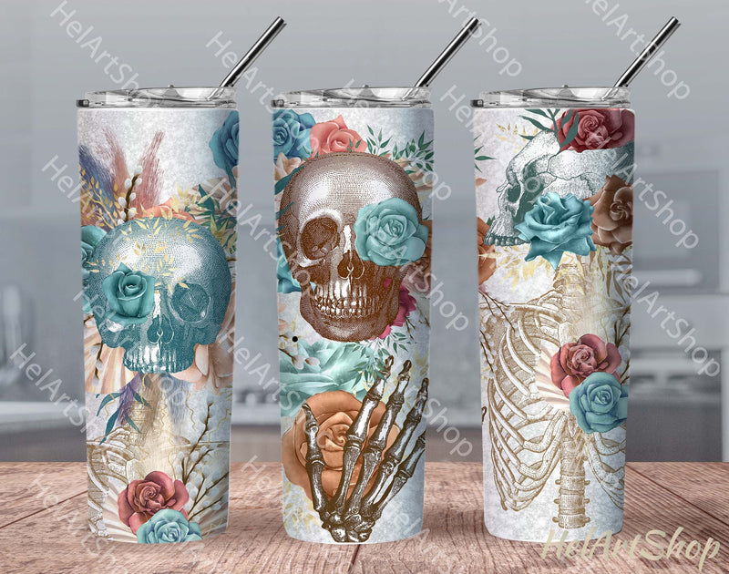 Skull Tumbler PNG, Boho SKINNY TUMBLER Png Sublimation _HelArtShop_ 