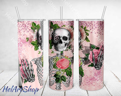 Skull Tumbler PNG Sublimation, Pink SKINNY TUMBLER Png Sublimation _HelArtShop_ 