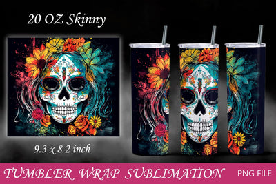 Skull tumbler wrap, Halloween 20 oz tumbler with flower skull Sublimation AnastasiyaArtDesign 