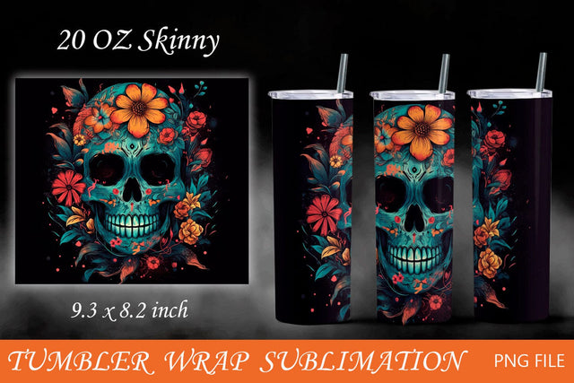 Skull tumbler wrap, Halloween 20oz, Day of the dead sugar skull Sublimation AnastasiyaArtDesign 