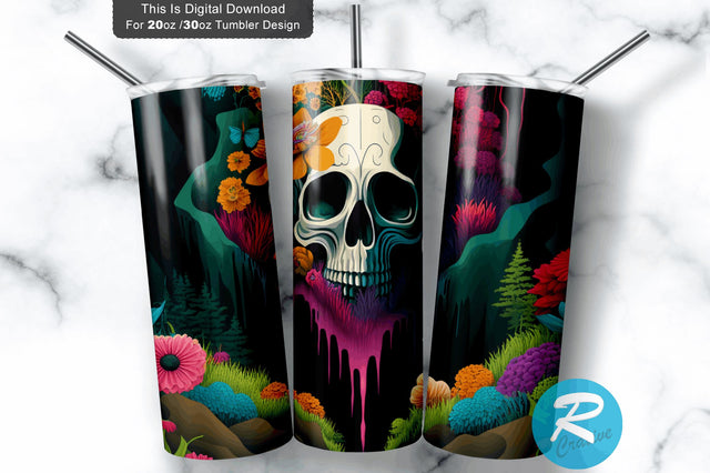 Skull Wildflowers 20 oz / 30 oz Tumbler PNG Sublimation Regulrcrative 