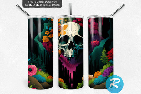 Skull Wildflowers 20 oz / 30 oz Tumbler PNG Sublimation Regulrcrative 