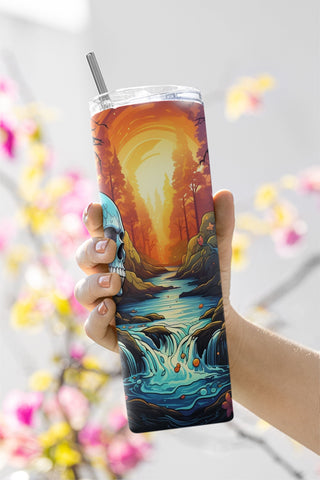 Skull Wildflowers and Water Fall Tumbler PNG, 20oz Skinny Tumbler PNG, Sublimation Design Download, Coffee Tumbler Sublimation CaldwellArt 