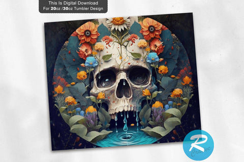 Skull Wildflowers Water 20 oz / 30 oz Tumbler PNG Sublimation Regulrcrative 