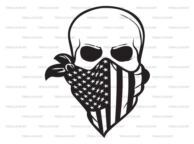 Skull with American Flag Bandana SVG TribaliumArtSF 