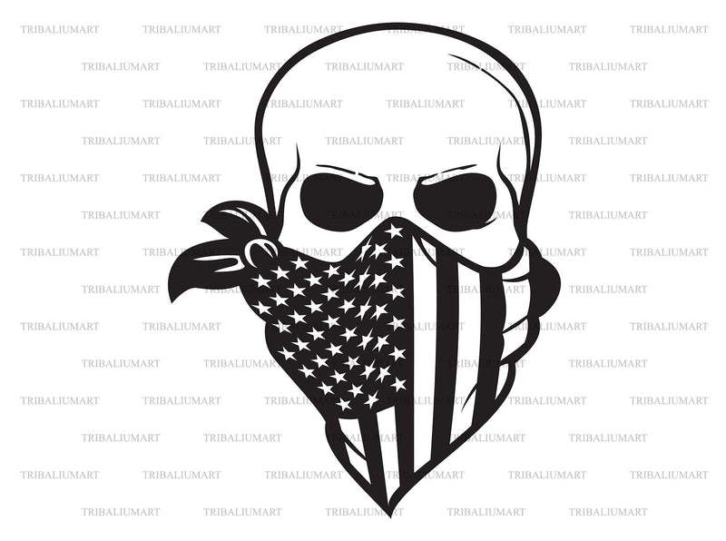 Skull with American Flag Bandana SVG TribaliumArtSF 