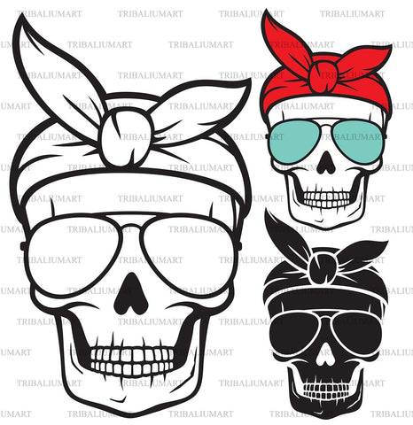 Skull with aviator sunglasses and bandana SVG TribaliumArtSF 
