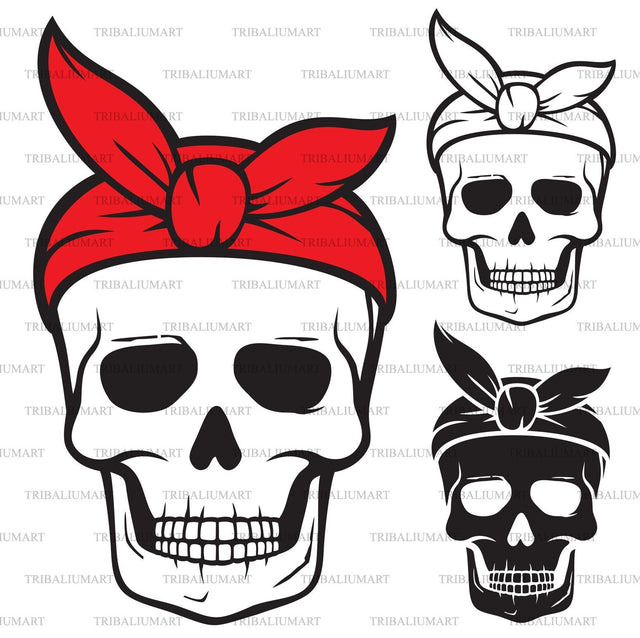 Skull with bandana (head scarf, Halloween design) SVG TribaliumArtSF 