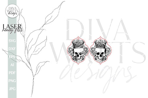 Skull With Crown Earrings SVG For Laser Earrings With Skull for Halloween Earrings For Glowforge Skulls Earrings SVG Halloween Earring SVG SVG Diva Watts Designs 