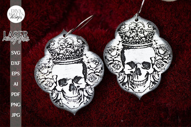 Skull With Crown Earrings SVG For Laser Earrings With Skull for Halloween Earrings For Glowforge Skulls Earrings SVG Halloween Earring SVG SVG Diva Watts Designs 