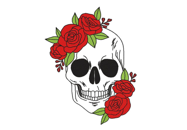 Skull with Flowers Embroidery Design, 4 sizes Embroidery/Applique DESIGNS Nino Nadaraia 