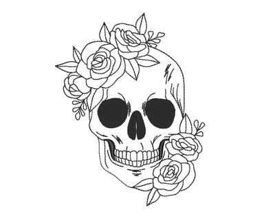 Skull with Flowers Embroidery Design, 5 sizes Embroidery/Applique DESIGNS Nino Nadaraia 