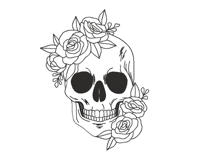 Skull with Flowers Embroidery Design, 5 sizes Embroidery/Applique DESIGNS Nino Nadaraia 