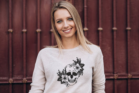 Skull with flowers embroidery design, Halloween embroidery design embroidery, 4 sizes, instant download. Embroidery/Applique DESIGNS ArtEMByNatalia 