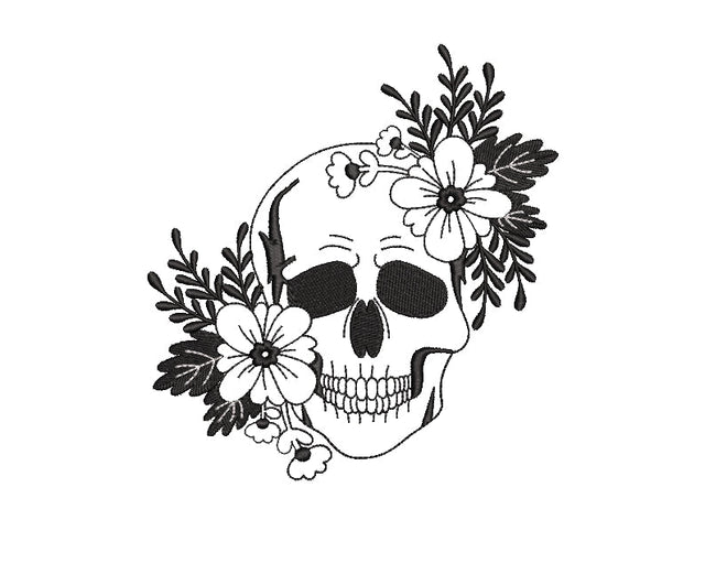 Skull with flowers embroidery design, Halloween embroidery design embroidery, 4 sizes, instant download. Embroidery/Applique DESIGNS ArtEMByNatalia 