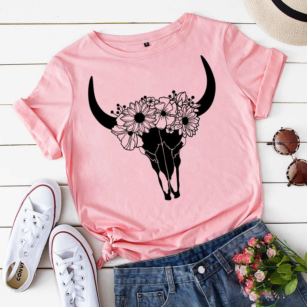 Skull with Flowers SVG - Floral Cow Cut File - So Fontsy