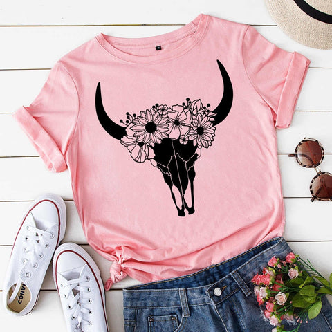 Skull with Flowers SVG - Floral Cow Cut File SVG RedHelgaArt 
