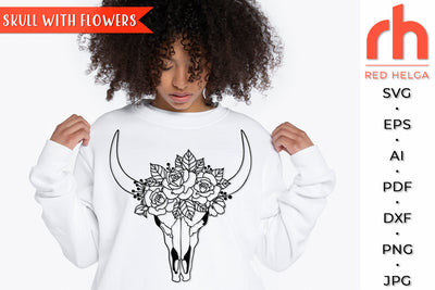 Skull with Flowers SVG - Floral Cow Cut File SVG RedHelgaArt 