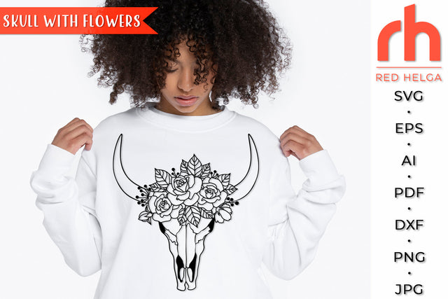 Skull with Flowers SVG - Floral Cow Cut File SVG RedHelgaArt 